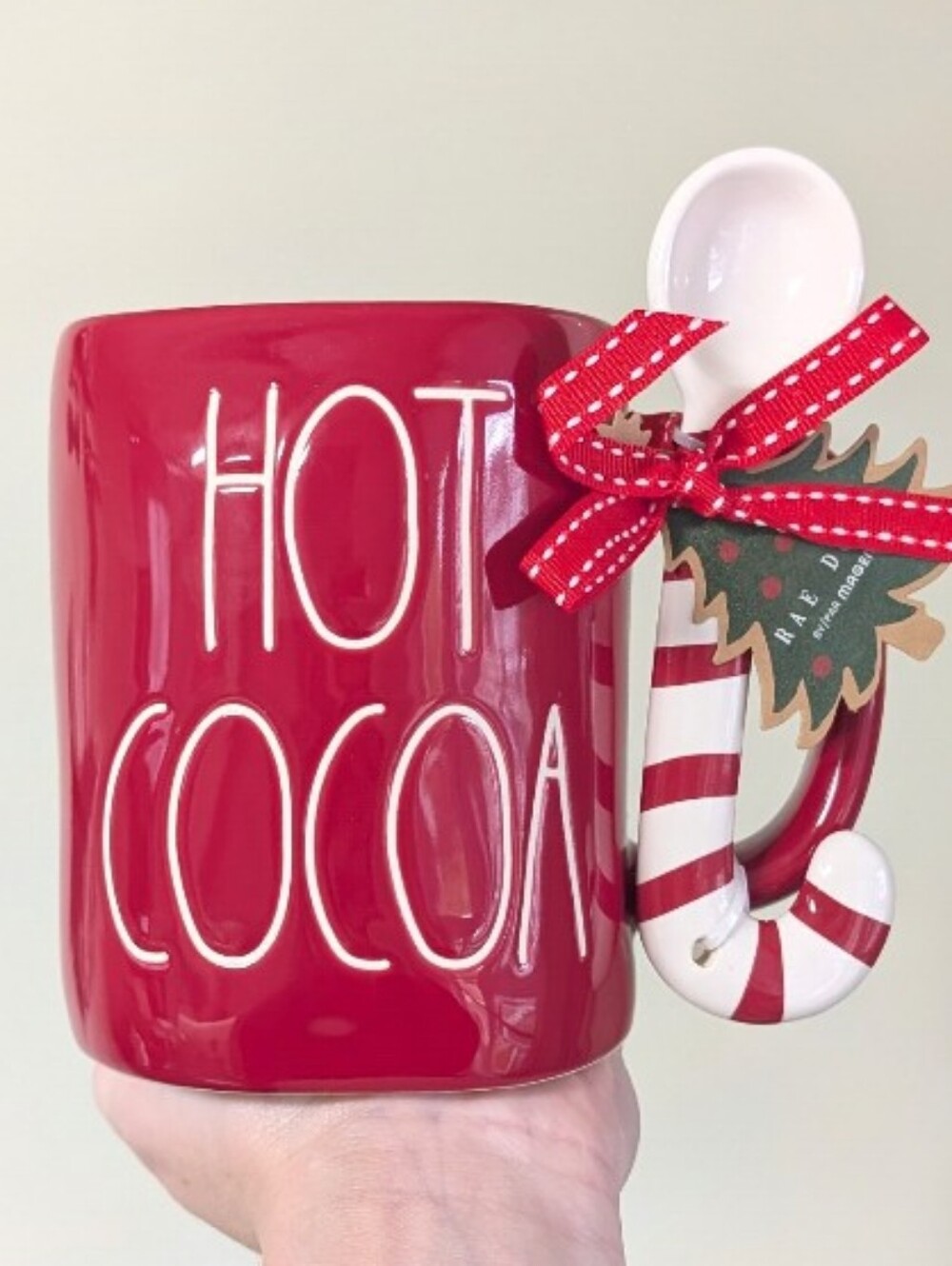 Rae Dunn HOT COCOA Mug with Ceramic Candy Cane Spoon 🥄🍬